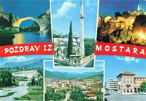 AK / Ansichtskarte 73970679 Mostar_Moctap_Bosnia_and_Herzegovina Bruecke Teilansichten Minaret Felsen