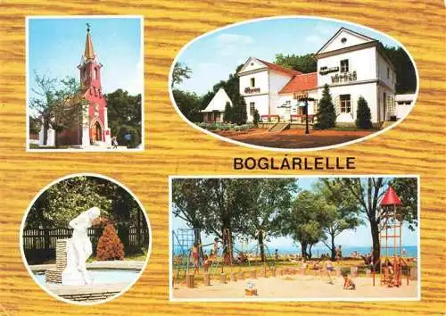 AK / Ansichtskarte 73970715 Boglarlelle_Balatonlelle_HU Kirche Gasthaus Brunnenfigur Strand