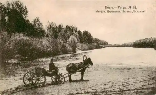 AK / Ansichtskarte  Volga__Wolga_Russia Partie am Fluss Pferdekutsche