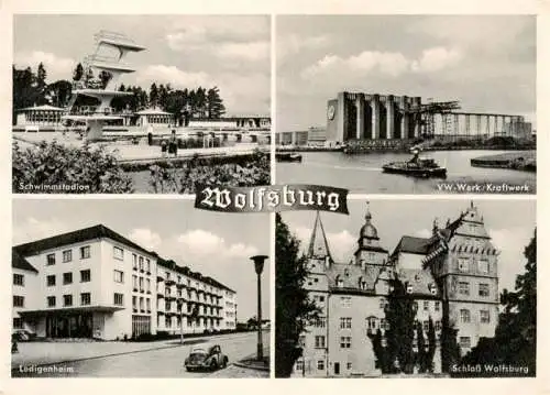 AK / Ansichtskarte 73970866 Wolfsburg Schwimmstadion VW-Werk Kraftwerk Ledigenheim Schloss