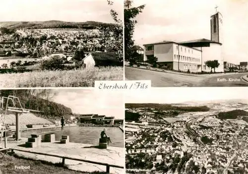 AK / Ansichtskarte  Ebersbach_Fils Panorama Kirche Freibad Luftaufnahme