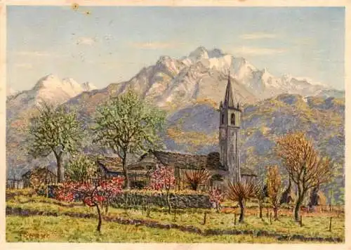 AK / Ansichtskarte  Cugnasco_TI Kirche Bienfaisance fuer die Schwerhoerigen Kuenstlerkarte