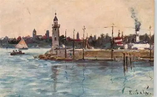 AK / Ansichtskarte  Desenzano__del_Garda_IT Ansicht vom Gardasee aus Hafen Kuenstlerkarte