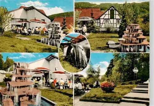 AK / Ansichtskarte  Bad_Koenig_Odenwald Gaststaette Café Drei Muehlen Grohmuehle Brunnen Wasserrad