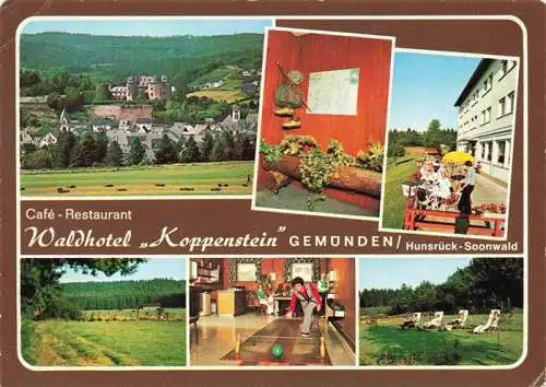 AK / Ansichtskarte 73971688 Gemuenden_Hunsrueck Waldhotel Koppenstein Cafe Restaurant Terrasse Kegelbahn Liegewiese