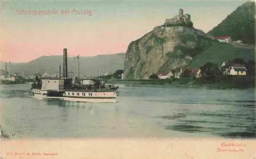 AK / Ansichtskarte  Aussig_USTI_NAD_LABEM_CZ Schreckenstein Dampfer Handkolorierte Kuenstlerkarte