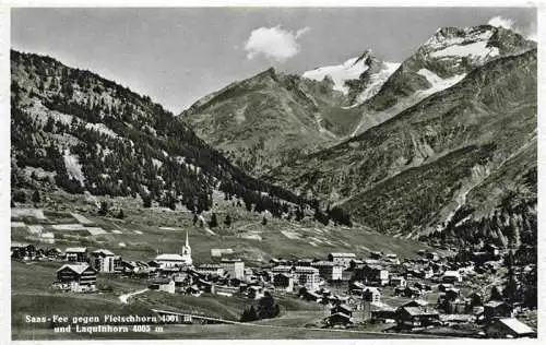 AK / Ansichtskarte  Saas-Fee_VS Panorama Blick gegen Fletschhorn und Laguinhorn Walliser Alpen