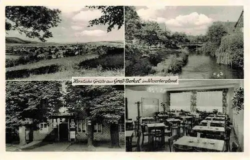 AK / Ansichtskarte  Gross-Berkel_Aerzen_Niedersachsen Gasthaus unter den Linden Gastraum Panorama Partie am Wasser