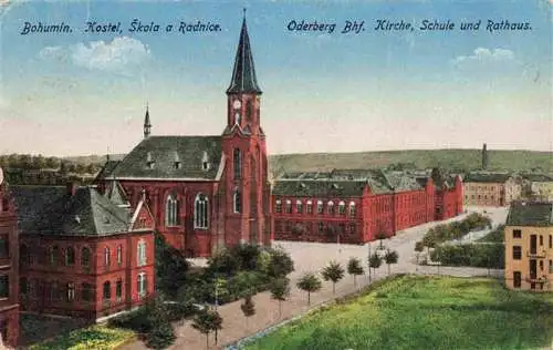 AK / Ansichtskarte  Oderberg_Bohumin_CZ Bahnhof Kirche Schule und Rathaus