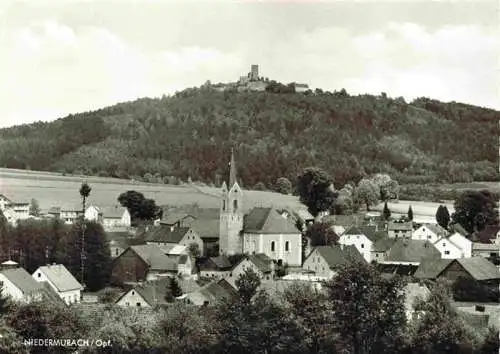 AK / Ansichtskarte  Niedermurach_Bayern Ortsansicht mit Kirche Blick zur Burg