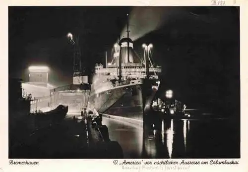 AK / Ansichtskarte 73972680 BREMERHAVEN Dampfer America vor naechtlicher Ausreise am Columbuskai