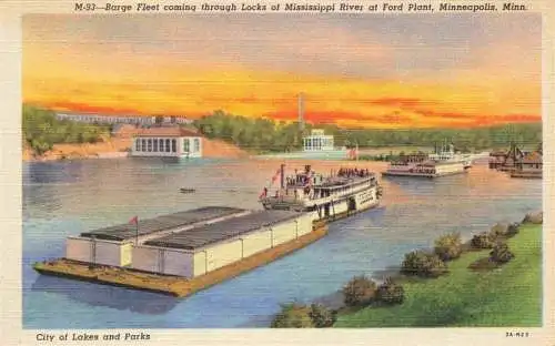 AK / Ansichtskarte 73972862 Minneapolis_Minnesota Barge Fleet coming through Locks of Mississippi River at Ford Plant Illustration