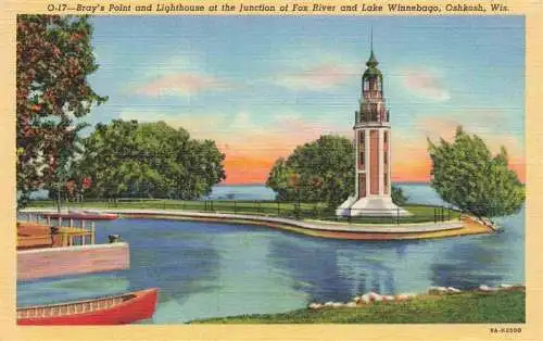 AK / Ansichtskarte  Oshkosh_Wisconsin_USA Bray's Point and Lighthouse at junction of Fox River and Lake Winnebago Illustration