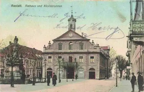 AK / Ansichtskarte 73972917 RASTATT Rathaus und Alexisbrunnen