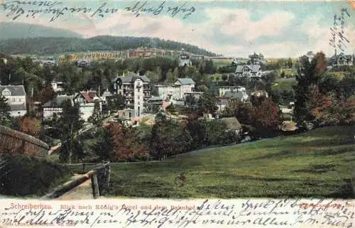 AK / Ansichtskarte  Schreiberhau_Szklarska_Poreba_Riesengebirge_PL Blick zum Koenigs Hotel und dem Bahnhof