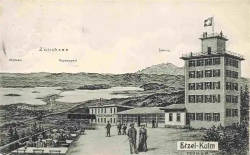 AK / Ansichtskarte  Etzel-Kulm_1098m_SZ mit Ufenau Zuerichsee Rapperswil Saentis Hotel