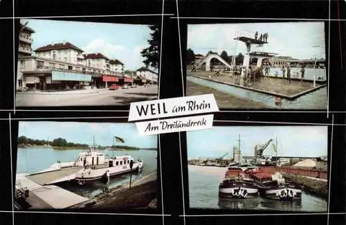 AK / Ansichtskarte  Weil_am_Rhein Teilansichten Freibad Sprungturm Hafen Bootsanleger