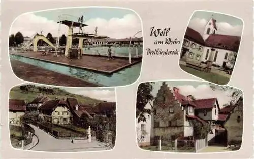 AK / Ansichtskarte 73973537 Weil_am_Rhein Freibad Sprungturm Teilansichten Altstadt Kirche