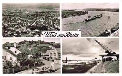 AK / Ansichtskarte 73973539 Weil_am_Rhein Luftaufnahme Binnenschifffhart Schiffskran Ortsansicht