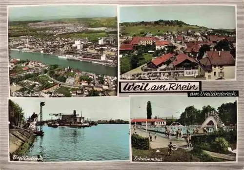 AK / Ansichtskarte  Weil_am_Rhein Blick auf den Rheinhafen Luftaufnahme Tuellinger Hoehe Dreilaendereck Schwimmbad