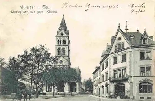AK / Ansichtskarte  Muenster__Elsass_Munster_68_Alsace_Haut-Rhin Marktplatz mit protestantischer Kirche