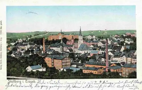 AK / Ansichtskarte 73974211 Stollberg_Erzgebirge Stadtansicht mit Kirche und Schloss