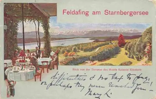 AK / Ansichtskarte 73974277 Feldafing_Starnbergersee Panorama Blick von der Terrasse Hotel Kaiserin Elisabeth Kuenstlerkarte