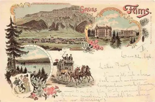 AK / Ansichtskarte  Flims_GR Panorama Kurhaus See Postkutsche Litho