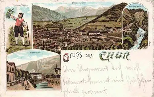 AK / Ansichtskarte  CHUR_Coire_GR Panorama Vettlinger Knabe Passugg-Quellen Plessurquai Litho