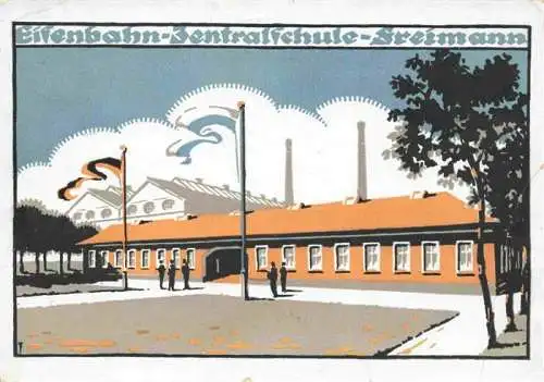 AK / Ansichtskarte 73974370 Muenchen Eisenbahn Zentralschule Freimann Kuenstlerkarte