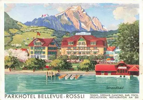 AK / Ansichtskarte  Hergiswil_Vierwaldstaettersee Parkhotel Bellevue Roessli Strandband Kuenstlerkarte