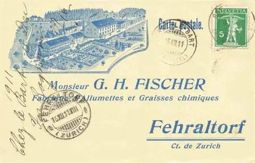 AK / Ansichtskarte  Fehraltorf_ZH G. H. Fischer Fabrik aus der Vogelperspektive Litho