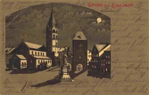 AK / Ansichtskarte  Eisenach_Thueringen Nicolaitor Kirche Denkmal im Mondschein