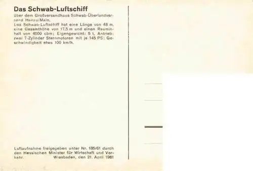 AK / Ansichtskarte 73975000 Hanau_Main Schwab Luftschiff ueber dem Grossversandhaus Schwab