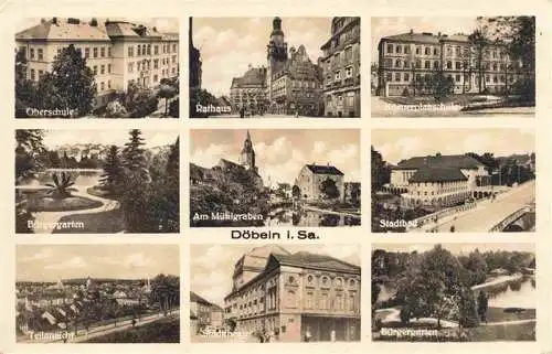 AK / Ansichtskarte  Doebeln_Sachsen Oberschule Rathaus Koernerplatzschule Buergergarten Muehlgraben Stadtbad Panorama Stadttheater 