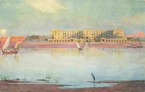 AK / Ansichtskarte  LUXOR_Louqsor_Louksor_Egypt Hotel Blick ueber's Wasser Kuenstlerkarte