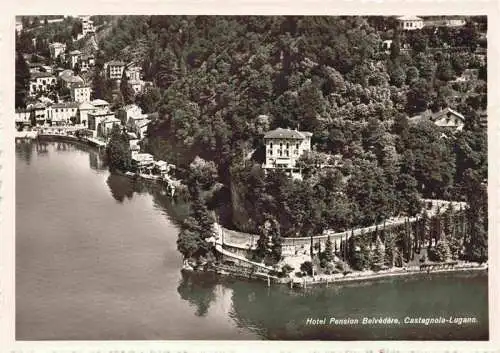 AK / Ansichtskarte  Castagnola_Lago_di_Lugano Hotel Pension Belvedere Fliegeraufnahme