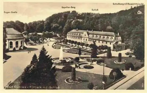 AK / Ansichtskarte 73976211 Bad_Kudowa_Kudowa-Zdroj_Niederschlesien_PL Kurpark mit Schloss Schlossberg Eugen-Quelle Kapellen-Berg