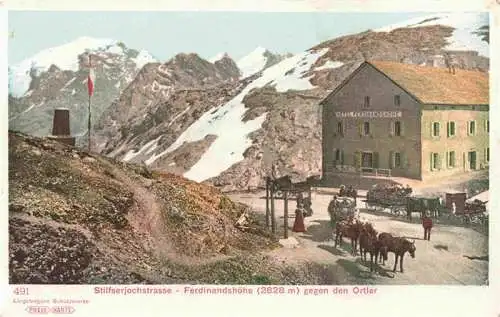 AK / Ansichtskarte  Stilfserjoch_2750m_Passo_dello_Stelvio_IT Berghotel Ferdinandshoehe gegen den Ortler