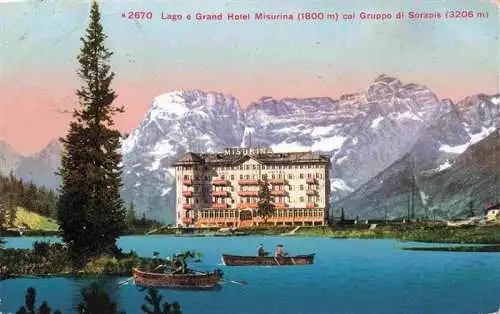AK / Ansichtskarte 73976331 Misurina_Veneto_IT Lago e Grand Hotel Misurina col Gruppo di Sorapis