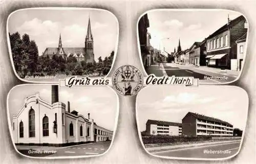 AK / Ansichtskarte 73976400 Oedt_Grefrath_NRW Kath. Pfarrkirche Hochstrasse Girmes-Werke Weberstrasse