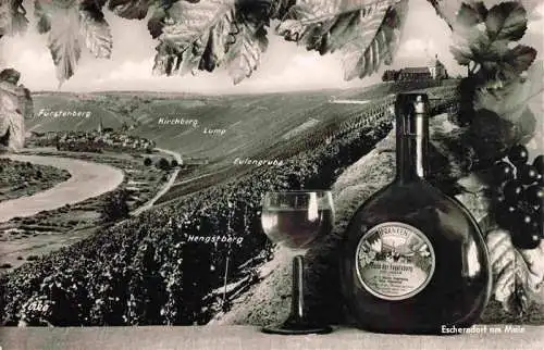 AK / Ansichtskarte  Escherndorf_Main_Volkach_Bayern Panorama Weinberge Frankenwein Weinflasche Weinglas Gasthaus Mainaussicht