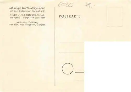 AK / Ansichtskarte  Rhodt_Rietburg Schlossgut Dr. W. Steigelmann mit historischem Weinschloessl Kuenstlerkarte