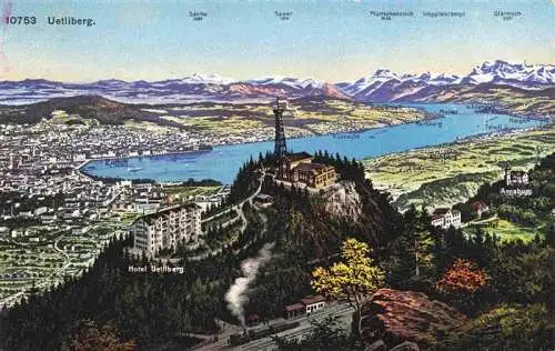 AK / Ansichtskarte  Uetliberg_ueetliberg_ZH Hotel Uetliberg mit Aussichtsturm und Bahnhof
