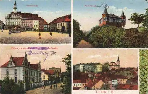 AK / Ansichtskarte 73977408 Leipa_Boehmen_Ceska_Lipa_CZ Marktplatz Kahleberg Villen Blick zur Kirche