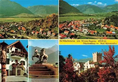 AK / Ansichtskarte  Schluderns_Suedtirol Luftaufnahmen Panorama Vinschgau Denkmal Schloss