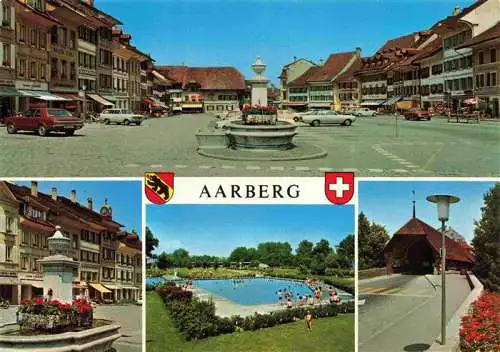 AK / Ansichtskarte  Aarberg_BE Stadtzentrum Brunnen Freibad