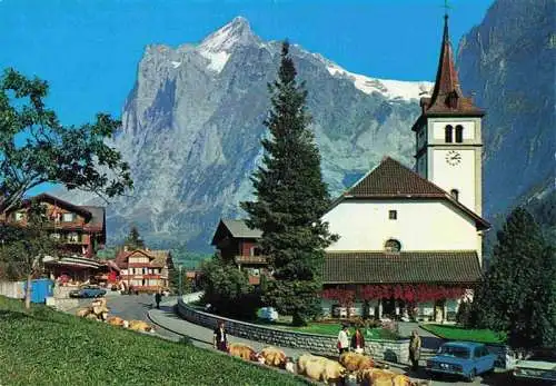 AK / Ansichtskarte  Grindelwald_BE Motiv mit Kirche Blick gegen Wetterhorn Berner Alpen
