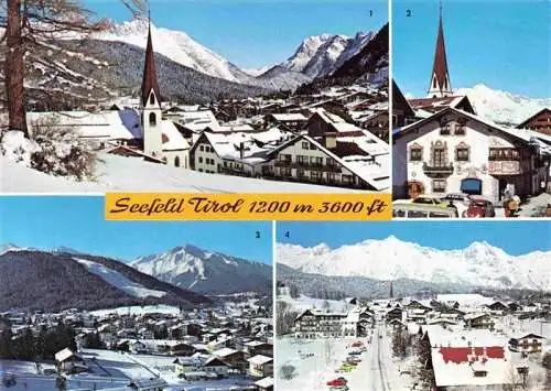 AK / Ansichtskarte 73978333 Seefeld_Tirol Ortsansicht mit Kirche Panorama Karwendelgebirge Wettersteingebirge