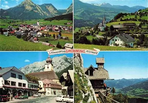 AK / Ansichtskarte 73978369 Groebming_Steiermark_AT Panorama Ansicht mit Kirche Ortszentrum Berghaus